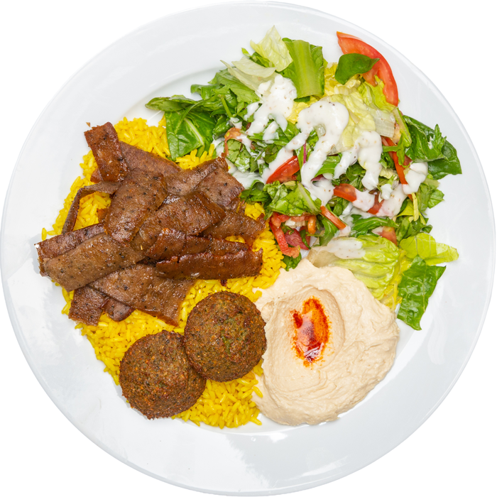 Gyro and falafel platter